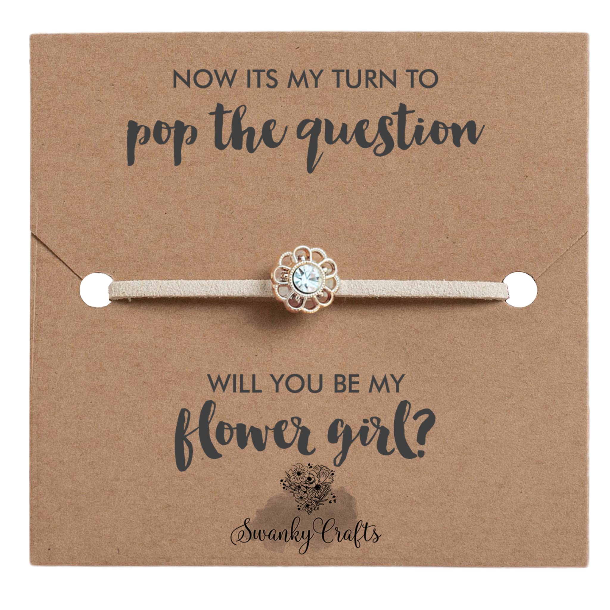 Swanky Crafts Bridesmaid Proposal Gifts From Bride - Adjustable Handmade Bracelet With A Simple Elegant Card, Will You Be My Bridesmaid, Ready To Match Any Wedding Theme (Flower Girl)