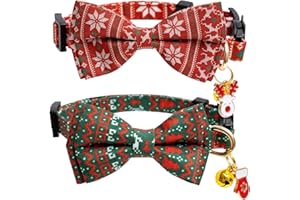 FAYGARSLE 2 Pack Cotton Christmas Cats Collar with Bow Tie Red Green Cat Collars for Girl Female Boy Male Cat Collar with Bell Elk Cute Gloves Charms