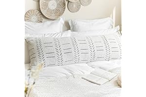 BlissBlush White Soft Chenille Boho Body Pillow Cover 20x54, Decorative Oversized Long Lumbar Pillow, Boho Textured Oversize Body Pillow, Cover ONLY