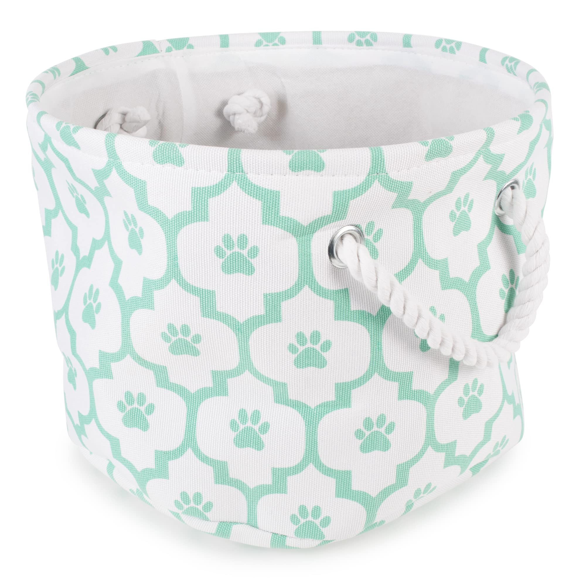 Bone Dry Paw Print Collapsible Polyester Pet Storage Bin, Round Small - 12 x 12 x 9", Lattice Aqua