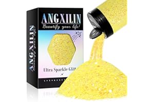 ANGXILIN Holographic Chunky Glitter, 190g/6.7oz Chunky and Fine Mixed Craft Glitter, Bulk Laser Sequin Glitter for Face Body Nail Art,Epoxy Resin Tumbler Jewelry Making Glitter (IRI Lemon Yellow)