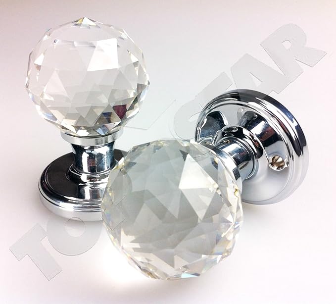 Pushka Home Chrome Faceted Crystal Mortice Door Knobs with spindle bar