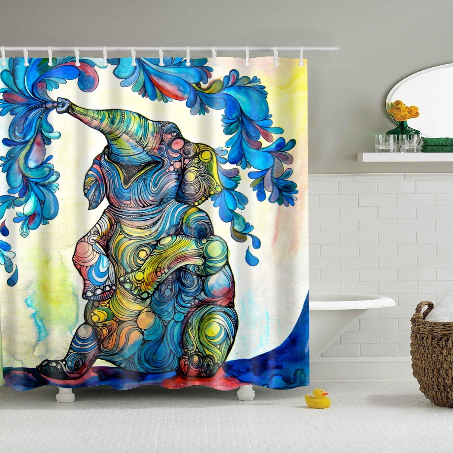 chengsan Blue Elephant Shower Curtain for Bath, Digital Art