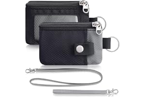 Artpaxy Minimalist Wallet For Mens Womens, Keychain RFID Blocking Zipper Small Wallet with ID Window 2 Lanyards,Water Resistant Travel Cash Card Coin Case Boys Girls