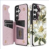NNH Compatible with Samsung Galaxy S24 FE Wallet Case with RFID Blocking Card Slots Folio Flip PU Leather Kickstand Double Magnetic Clasp Design Cover for Galaxy S24 FE(6.7 inch-Magnolia Flowers)