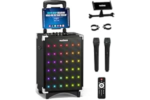 MASINGO Karaoke Machine for Adults and Kids, 40W Speaker with 8" Woofer, 2 Wireless Microphones, Bluetooth, USB, MicroSD, FM Radio, TV Connection, Tablet Holder, and Real-Time Karaoke Mode, Soprano X2