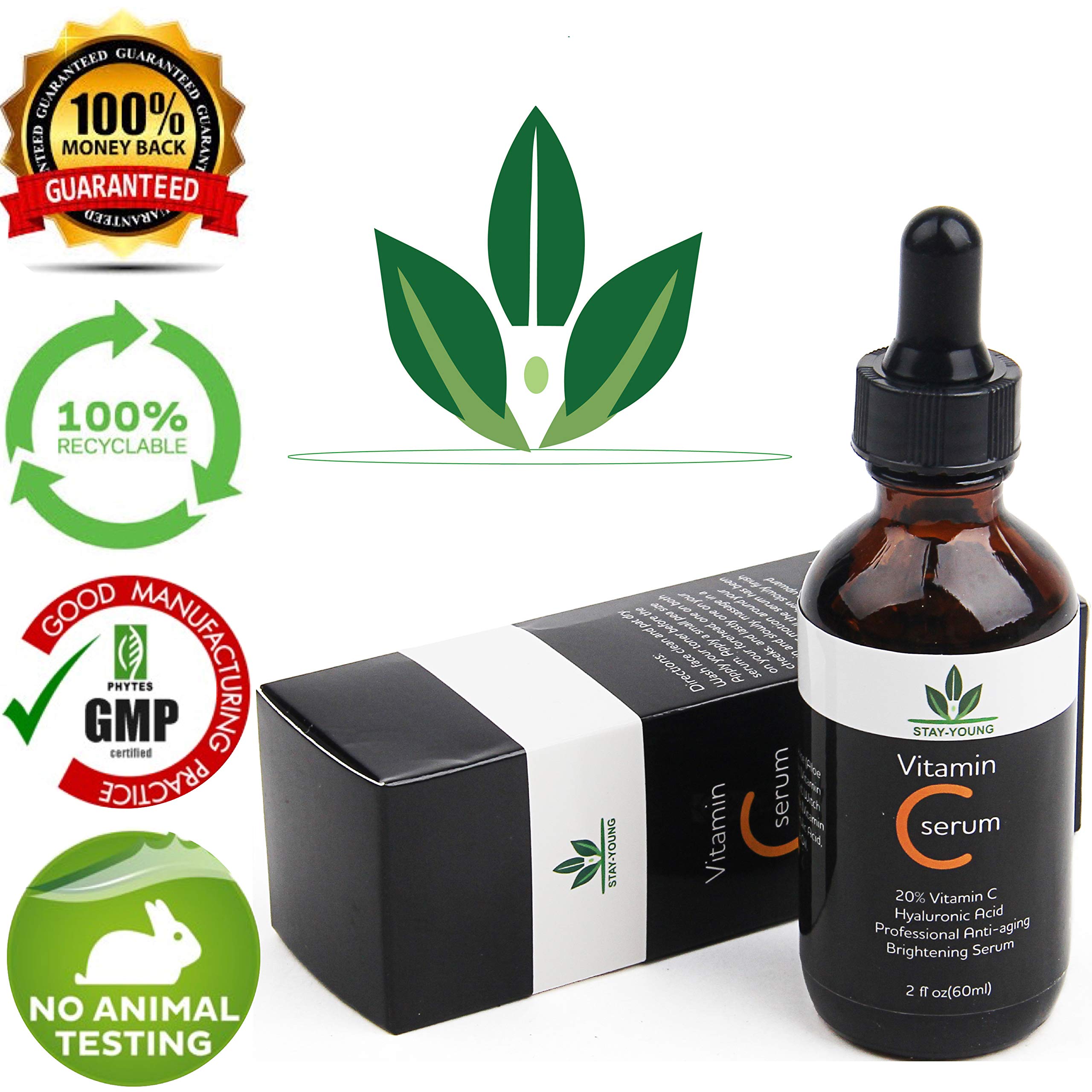 Vitamin C Serum für das Gesicht - Riesig 60ml Flasche - Beste Natürliche Formel mit Klinische Stärke von reines Vitamin C, Hyaluronsäure, Vitamin E & Bio-Jojobaöl - Für Alle Hauttypen