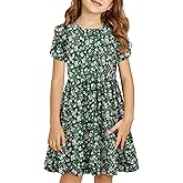 Yoklass Girls Summer Stretchy Dress A line Twirly Skater Dresses with Pockets 5-14 Years