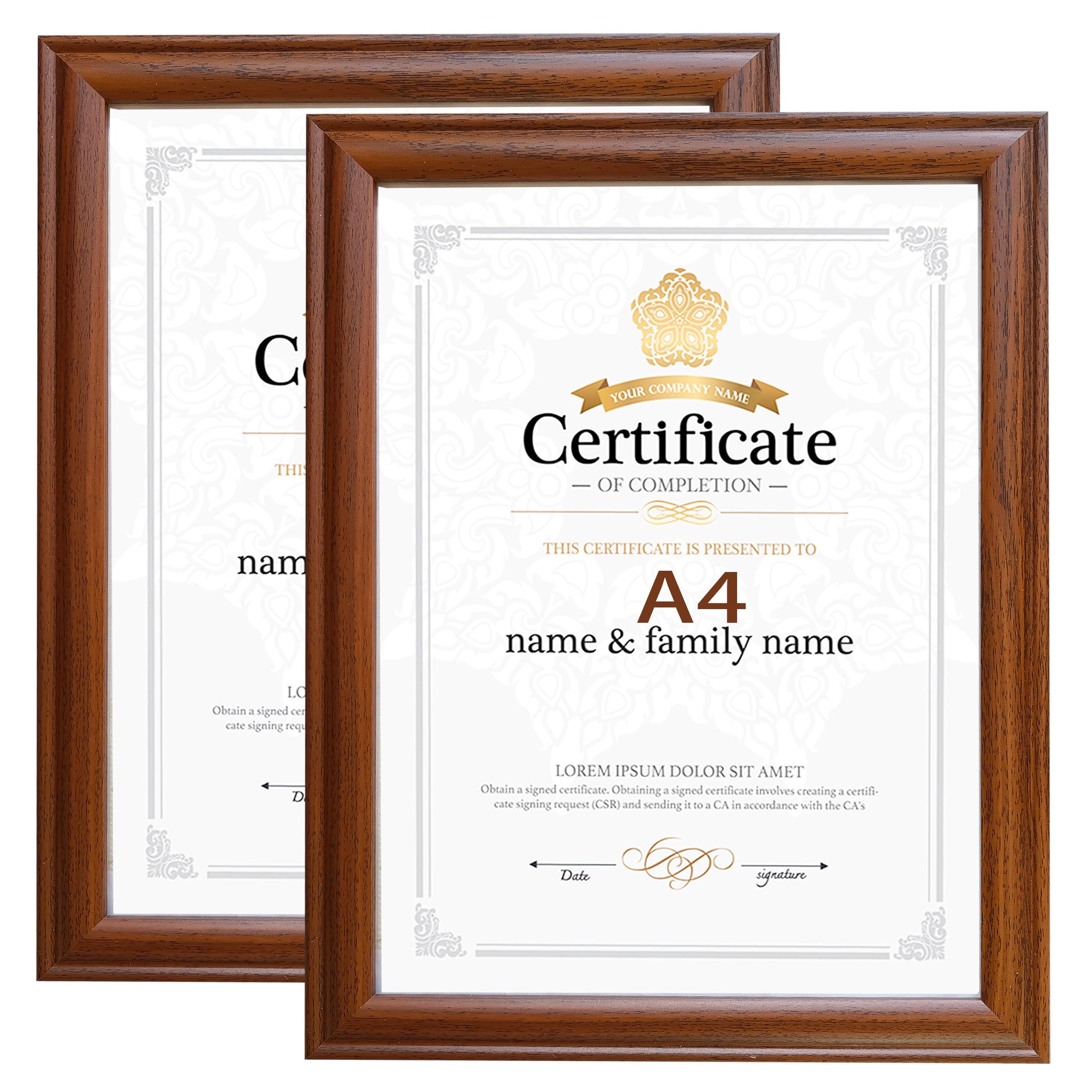Houstimi Pack of 2 Wooden Picture Frames A4 Brown Certificate Frame 21 x 29.7 cm Document Frame Diploma Graduation Photo Display Stand for Table Top