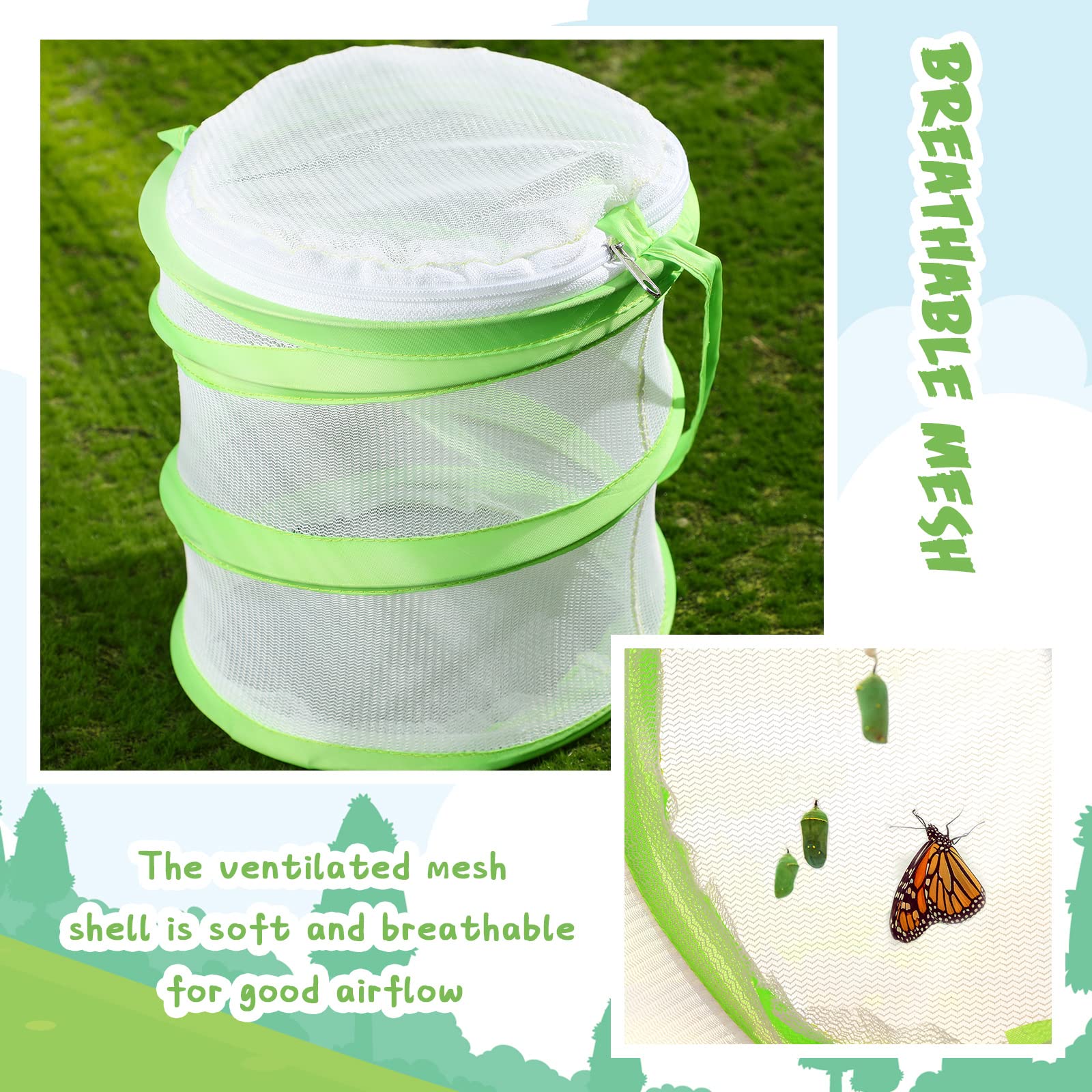 Sherr 4 Pack Butterfly Habitat Cage Clear Mesh Mini Butterfly Net Habitat Container, Terrarium Pop up(5.5 x 7.1 Inch)