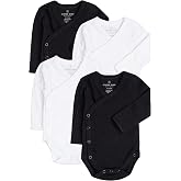Baby Side Snap Kimono Bodysuit Set, Mitten Cuffs, 100% Cotton, Boy Girl, 4 Pack