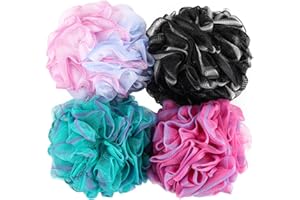 BTYMS Loofah Sponge 60 Gram Shower Pouf Bath Scrunchies Shower Puff Exfoliating Body Wash Scrubber Bath Puffs for Washing - Set of 4