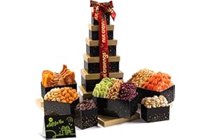NUT CRAVINGS - Valentines Mixed Nuts Gift Basket Black Tower + Heart Ribbon (12 Assortments) Xmas Treats for Adults, Food Arrangement, Healthy Snack Care Package, Kosher