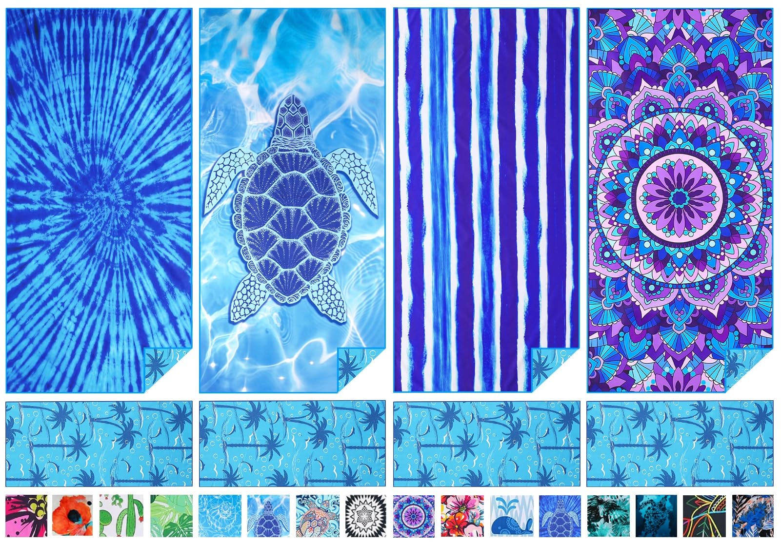 Haleey 4 Pack Microfibre Thin Lightweight Beach Towel Extra Large Oversized 180x80cm Quick Dry Sand Free Towels for Adults Travel Swim Pool Bath Beach Accessories Essentials Vacation Gifts — image 1