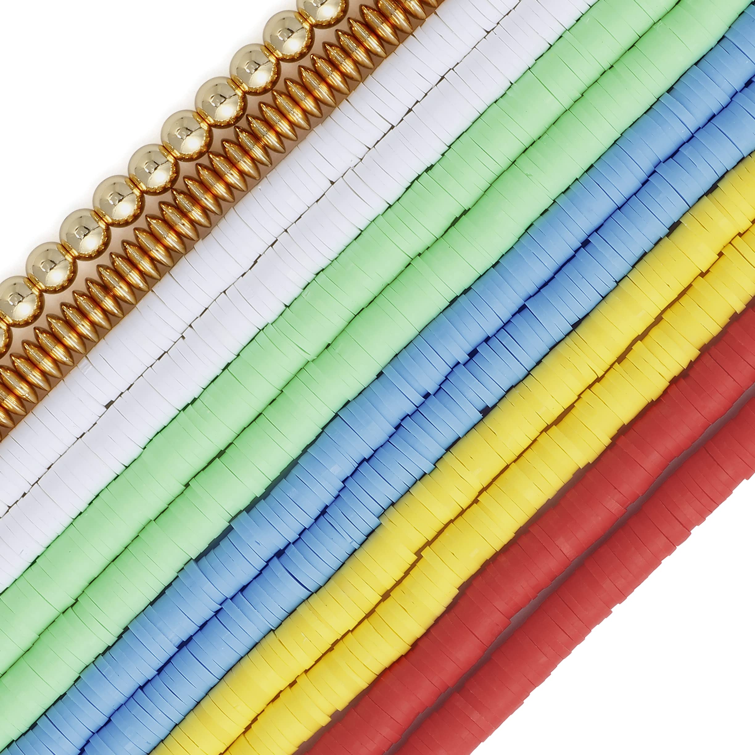 Bocar 6mm 10 Strands Clay Beads Kit Vinyl Flat Handmade Polymer Clay Beads with 2 Strands Alloy Spacer for Jewelry Making Necklace Bracelet Earrings Finding (CB-001-mix 5)