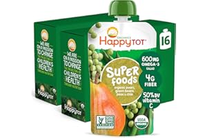 HAPPYTOT Happy Tot Organics Stage 4 Baby Food Pouches, Gluten Free, Vegan Snack, SuperFoods Fruit & Veggie Puree, Pears, Peas, Green Beans & Chia, 4.22 Ounce (Pack of 16)