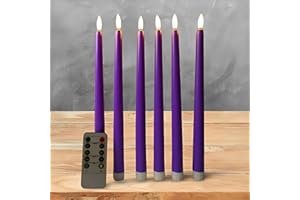 Ni-JASW Purple Flameless Taper Candles with Remote Timer, Flickering LED Battery Operated Christmas Candlesticks Set of 6