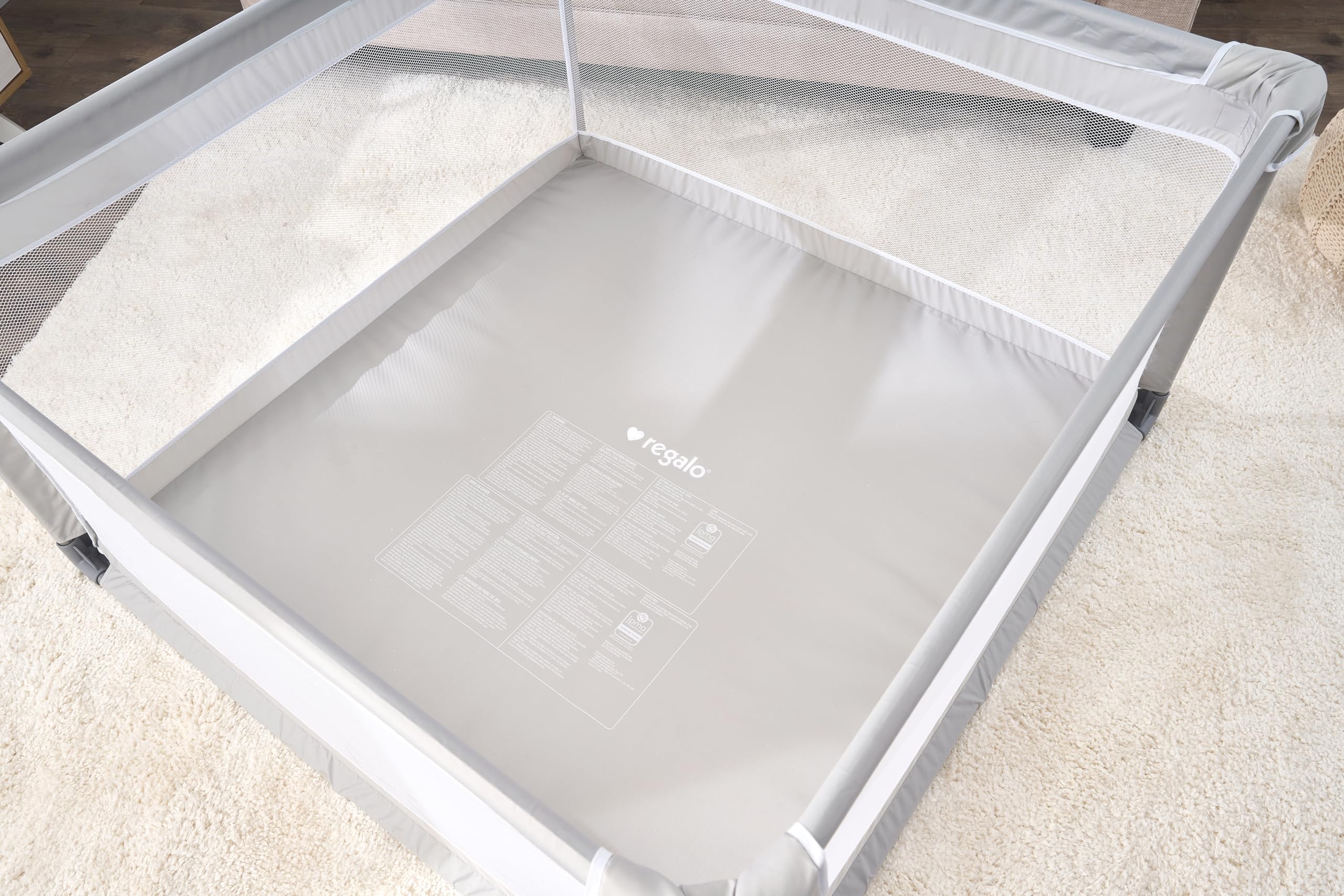 Regalo Soft Sided Playpen for Babies and Toddlers, Award Winning Brand Gray Mesh, for 6 to 24 Months Old, 27 Inches Tall, Indoor Playpen