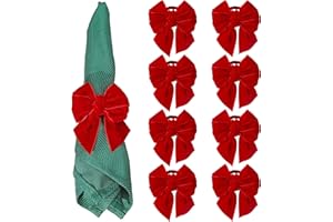 KPOSIYA 8 Pack Red Bow Napkin Rings, Chic Velvet Bowknot Christmas Napkin Rings Holders for Dinning Table Setting，Winter Festive, Christmas, Banquet, Party,Thanksgiving and Home Kitchen