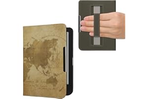 kwmobile Case Compatible with Kobo Clara BW/Colour Case - PU Cover w/Strap - Travel Vintage Brown/Light Brown