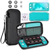 innoAura Switch Lite Case 12-in-1 Accessories Bundle for NS Switch Lite (2019), with Protective Carrying Case, Hand Strap, Screen Protector &amp; Cute Thumb Grips, Black