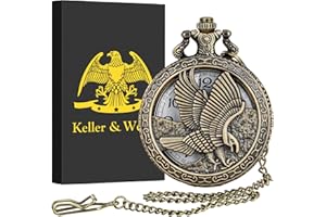 Keller & Weber Vintage FOB Pocket Watch Gift with Box for Men,Necklace Gift Set, Christmas Gifts, Father's Day Gifts for Dad, Husband, Boyfriend, Boy