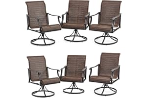 EROMMY Patio Wicker Swivel Chair Set of 6, Heavy Duty Outdoor Dining Chair with 23.5'' High Back, Extra-Large Water-Fall Seat, Rattan Porch Gentle Rocker for Outside, Garden, Backyard