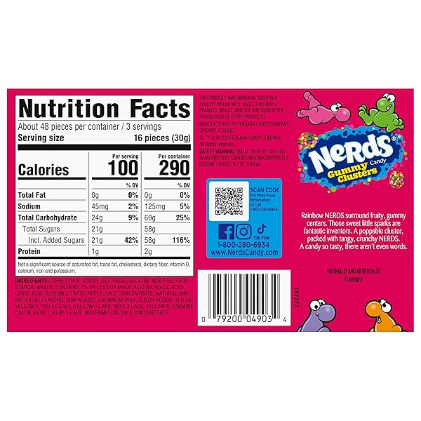 NERDS GUMMY CLUSTERS, CANDY, RAINBOW, CRUNCHY AND GUMMY, 3 OZ