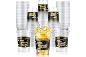 KaTiSeMo Class of 2026 Cups - Graduation Cups 2026 for Graduation Party Supplies -48 Pack 16oz Black and Gold Plastic Cups, C
