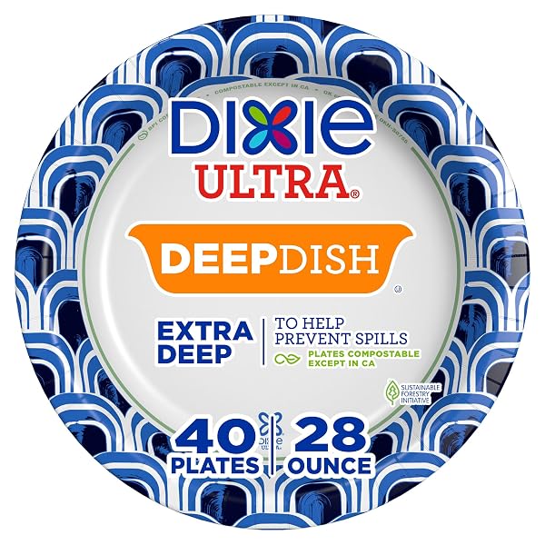DIXIE ULTRA, DEEP DISH PAPER PLATES, 28 OZ, 40 COUNT, HEAVY DUTY, MICROWAVE-SAFE, SOAK-PROOF, CUT RESISTANT, DISPOSABLE PLATES FOR HEAVY, MESSY MEALS