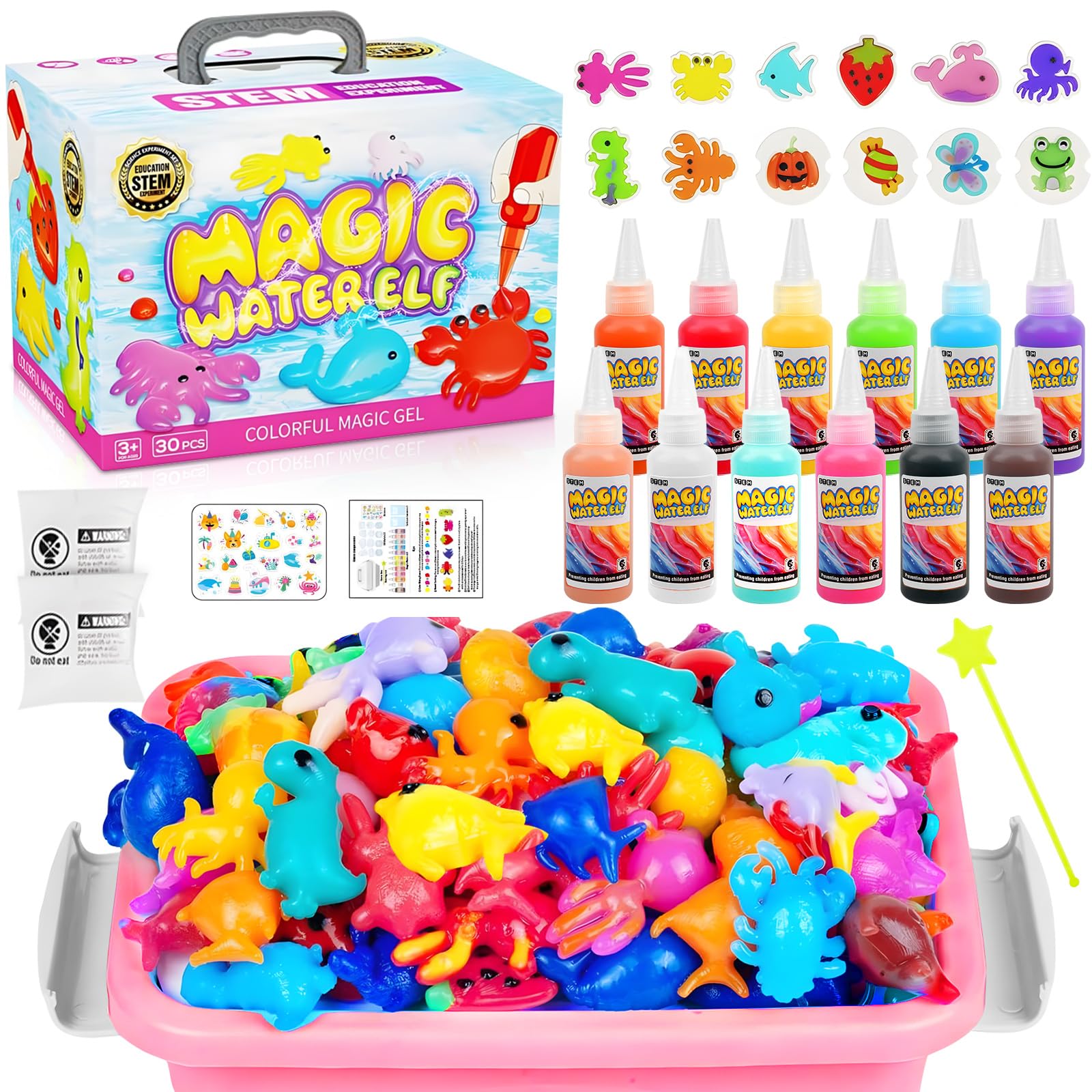 Magic Water Elf Kit, Aqua Fairy DIY Squishy Maker Toys Craft Kit with 12 Magic Gels and 12 Animal Moulds, Creative Craft Christmas Birthdays Gifts for Girls and Boys Aged 6–12