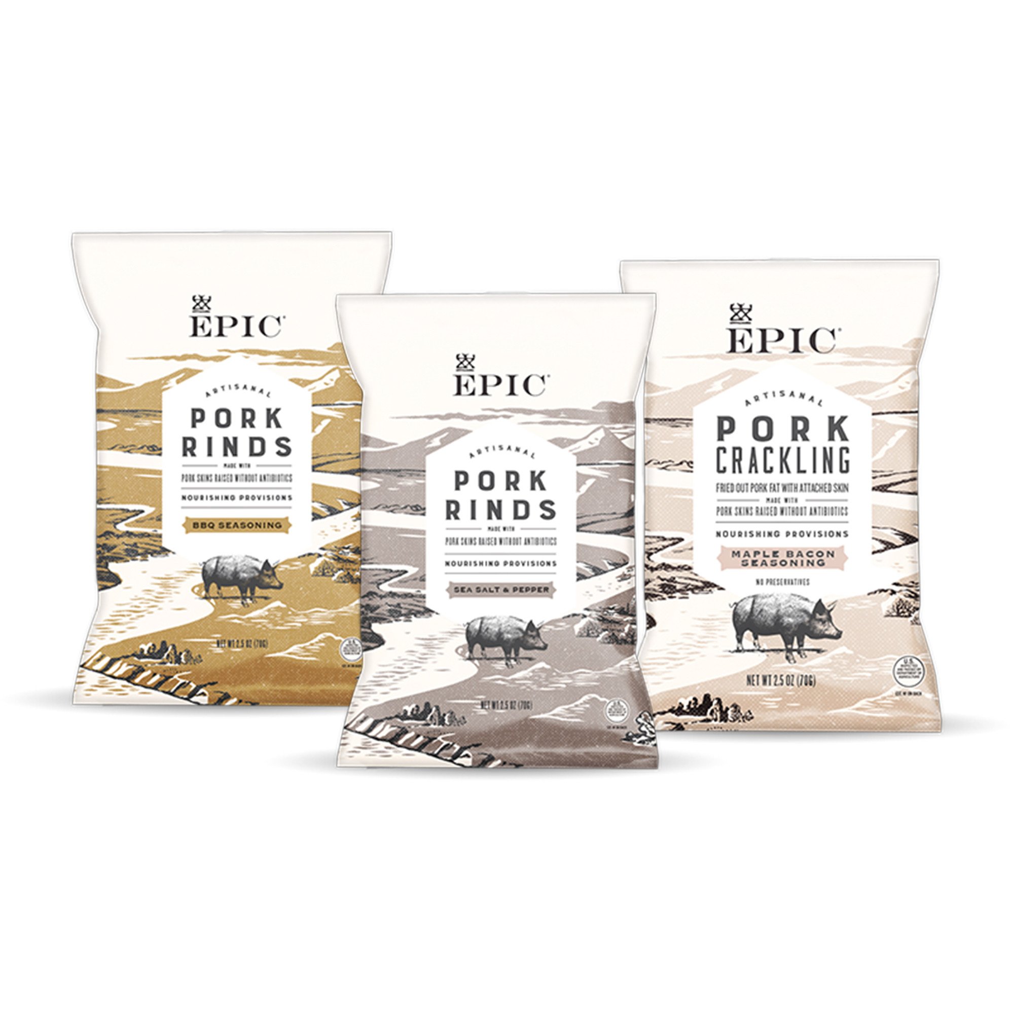 Epic Artisanal Pork Rinds, Sea Salt & Pepper, 2.5 ounce, 4