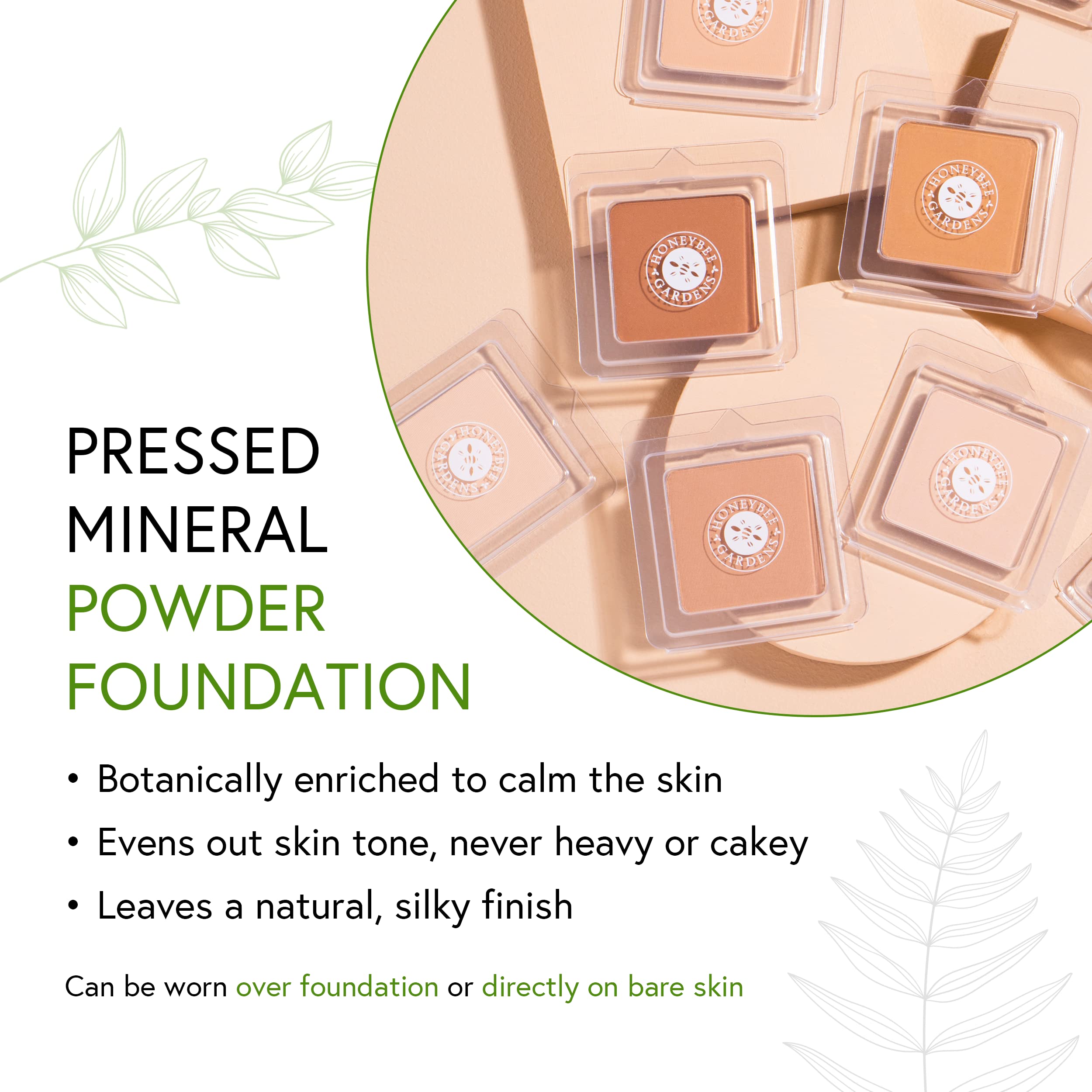 Honeybee Gardens Pressed Mineral Powder Foundation Refill, Luminous, Lightly Warm Neutral Shade, Adjustable Coverage, Natural Finish, With Botanical Extracts And Vitamin E, 7.5g
