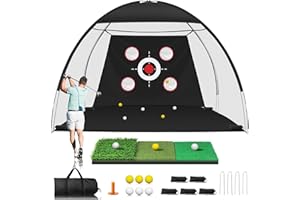 ANYGULF Golf Net, 10x7FT Golf Practice Net with Tri-Turf Mat for Outdoor Indoor, All-in-One Golf Hitting Aid Nets for Backyard Training Driving Chipping Swing, Gifts for Men/Him/Dad/Golfer