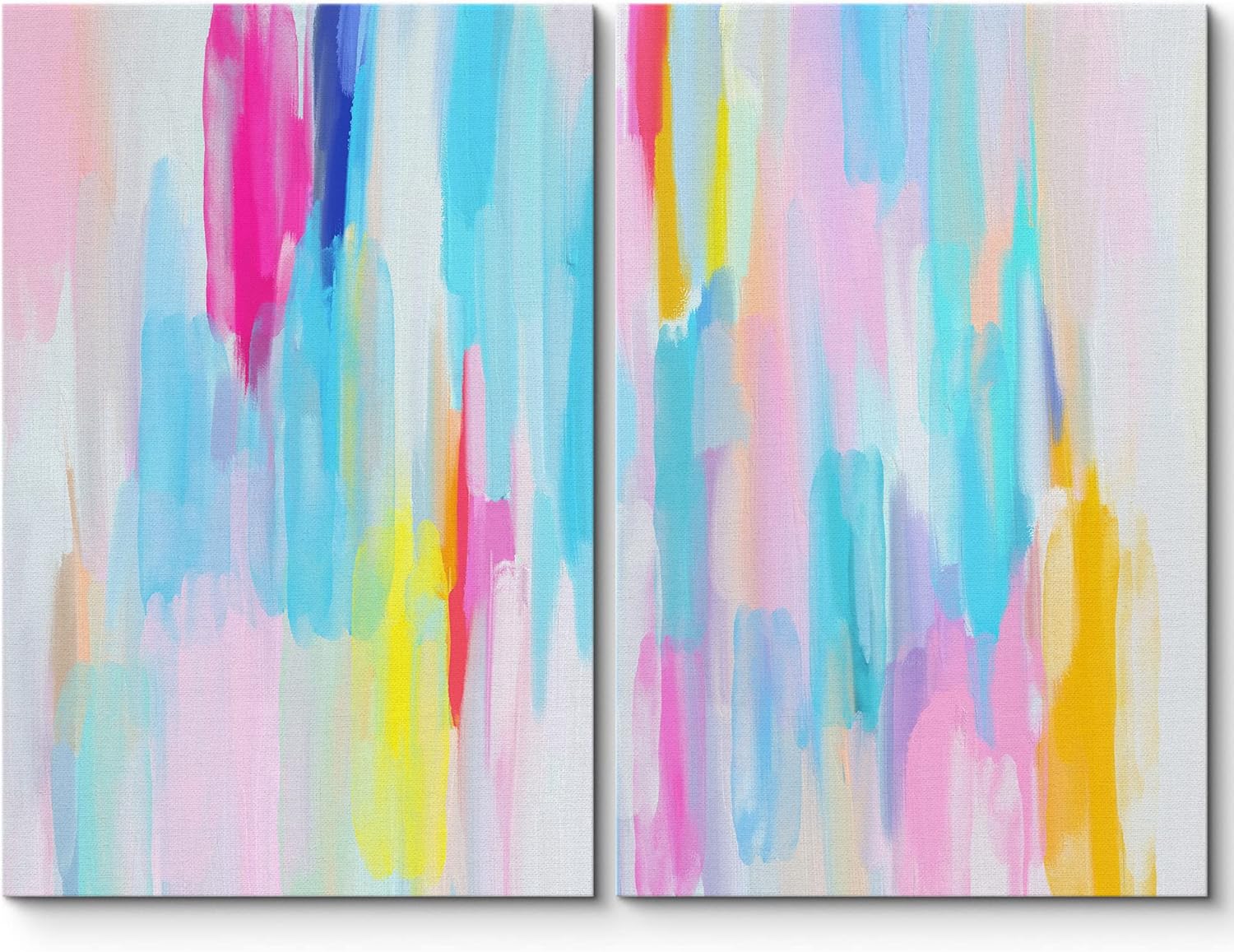 Wall Décor - SIGNLEADER Framed Canvas Print Wall Art Set Vibrant Blue Pink Pastel Stripes Abstract Shapes Digital Art Modern Art Decorative Minimal Relax/Zen for Living Room, Bedroom, Office - 16