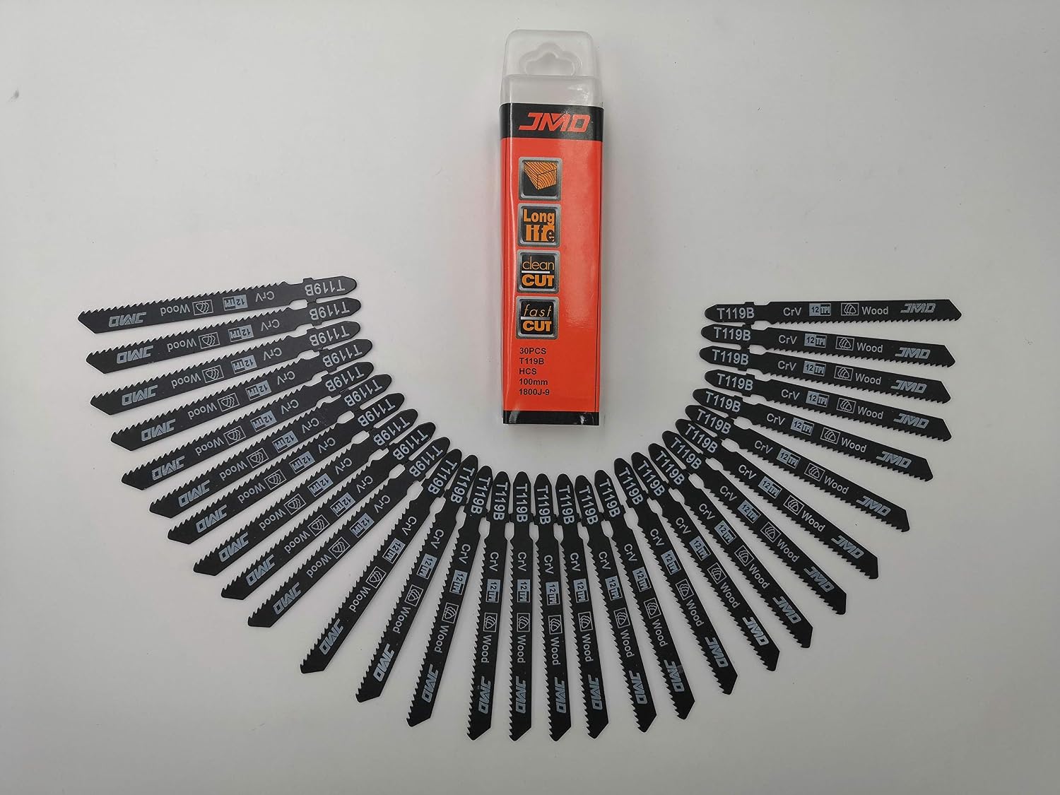 JMD 30-Piece T119B Jigsaw Blades Wood 92mm 12TPI Jig Saw Blades for Wood Cutting, T119B for Basic