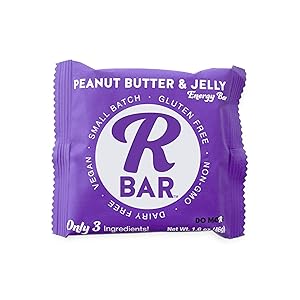 RBar Whole Food Plant Based Peanut Butter & Jelly Energy Bar - Soft Dairy & Gluten Free Snacks, Vegan Protein Bar PB&J - 3 Healthy Ingredients (10 Pack)