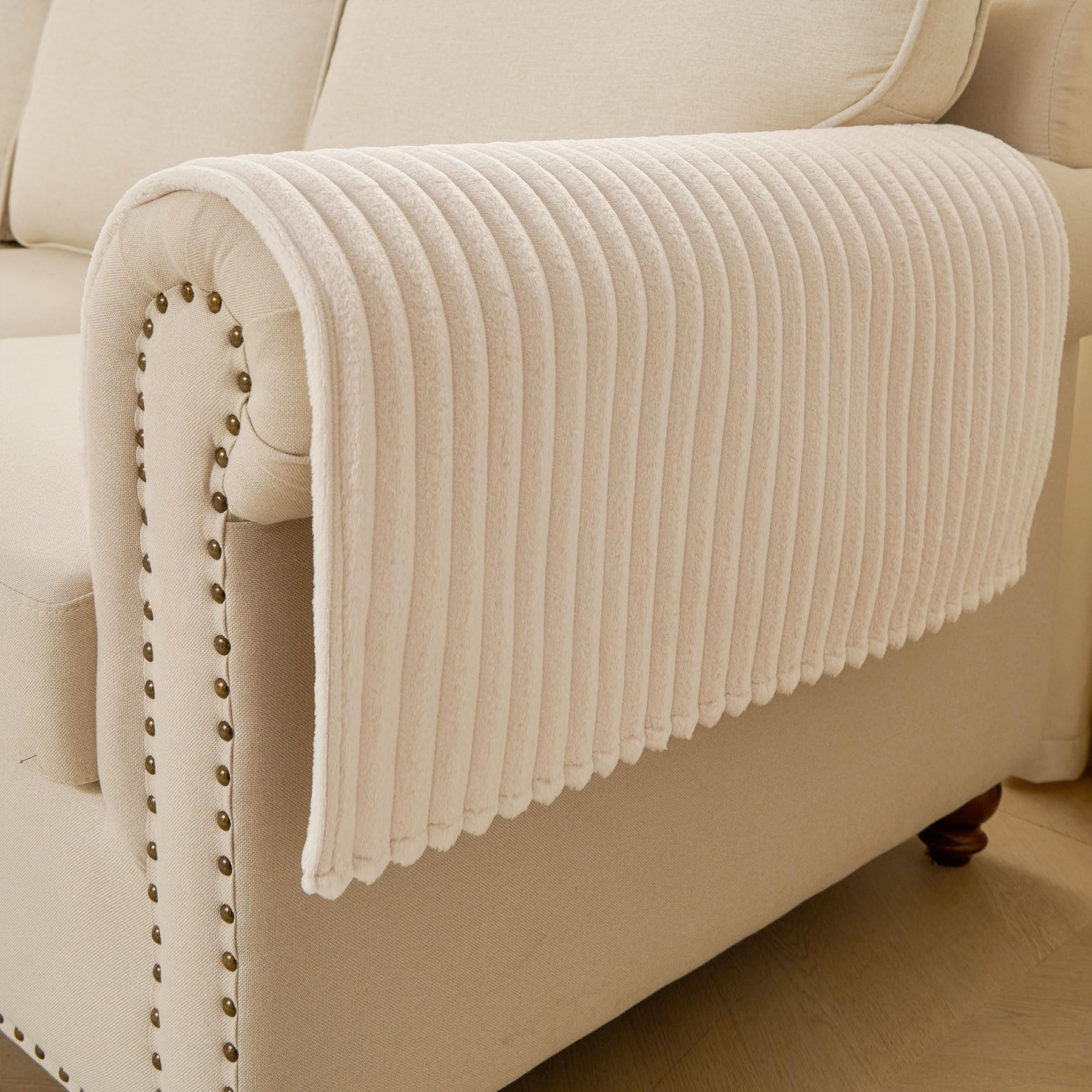 Photo 1 of HAOMAIJIA Non-Slip Couch Armrest Covers for Sofa,Fuzzy Couch Arm Covers Set of 2,Washable Thick Soft Recliner Chair Arm Cover Protectors (Off White, 23" x 23" 2 Pack)