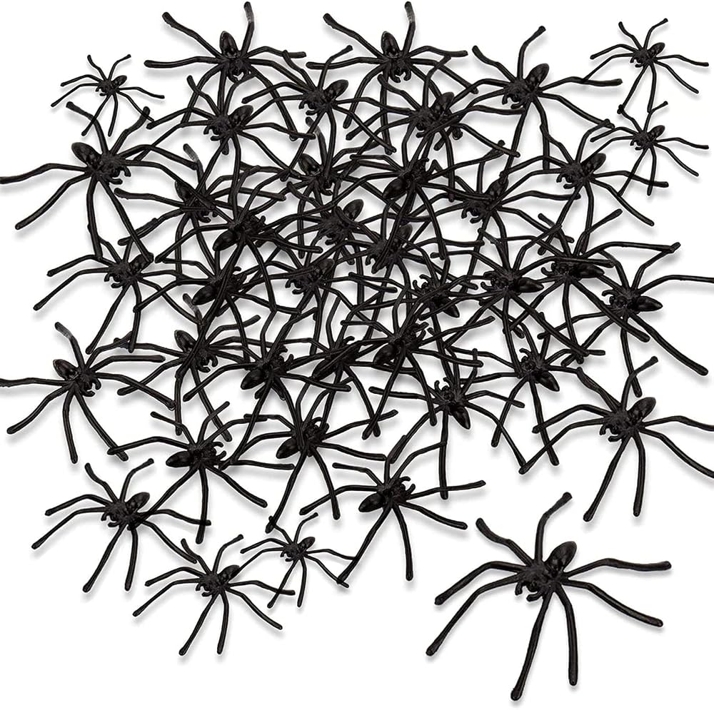 obqo 100 Pieces Halloween Spooky Black Plastic Spiders for Decorations