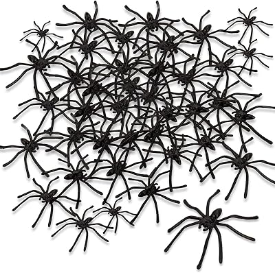 obqo 100 Pieces Halloween Spooky Black Plastic Spiders for Decorations