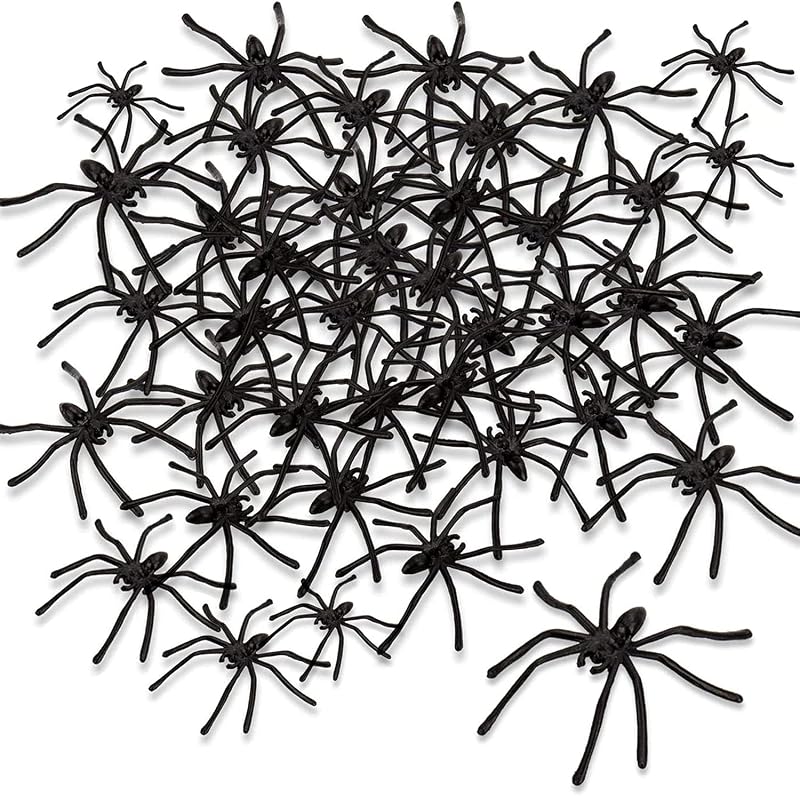 obqo 100 Pieces Halloween Spooky Black Plastic Spiders for Decorations
