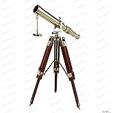 Vintage Golden Telescope With Adjustable Tripod Stand, Vintage, Golden, Telescope