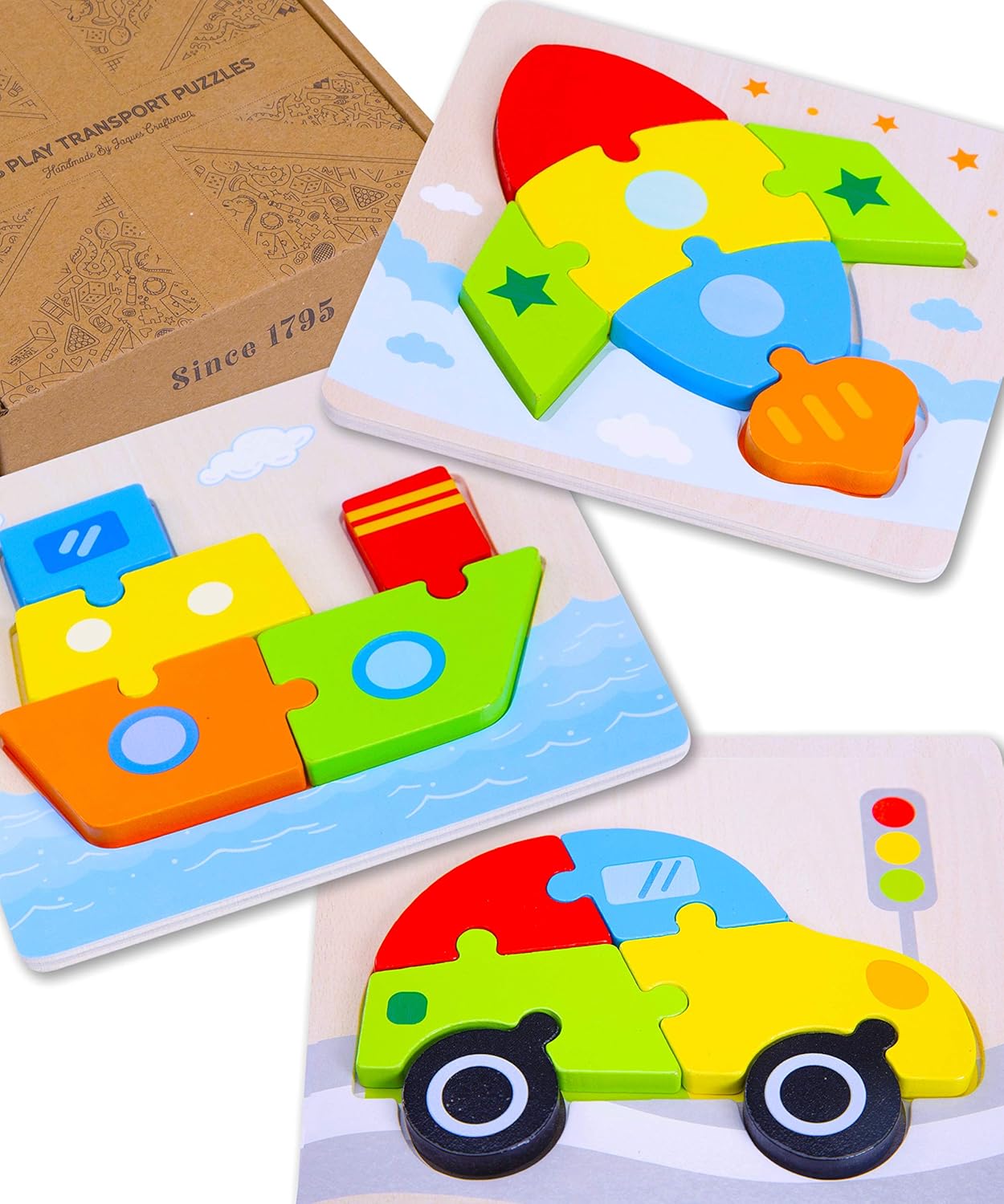 Jaques of London Let’s Play Transport Kids Puzzles Ideal wooden puzzles for 2 3 4 year olds