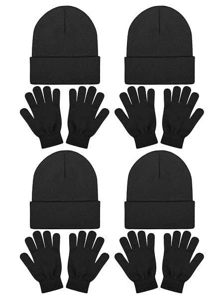COORABY 8 PACK WINTER KNITTED CUFF BEANIES MAGIC GLOVES SET ACRYLIC WARM SKULL CAP CUFF HAT CLASSIC GLOVES FOR MEN OR WOMEN