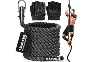 DAJOUJS Climbing Rope 1.5 Inch Diameter 10/15 / 20/30 Feet Length Gym Climbing Rope for Workout Fitness & Strength Training, Gym Rope, Exercise Climbing Rope in Black for Adults Outdoor & Indoor
