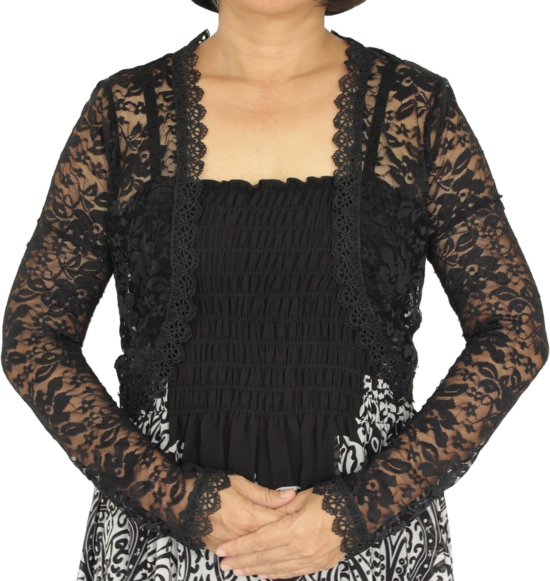 Women Lace Shrug Long Sleeve Open Front Cardigan Sweater Lightweight Arm Cover