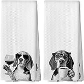 Mcehtle Funny Beagle Kitchen Towels Set of 2, Dog Kitchen Accessories, Coffee Station Wine Bar Decor, Dog Chef Gift Hand Towel, Dining Room Decorative Tea Towel Dish Towels 16x24 Inch