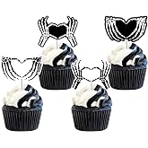 Fangleland 36 Pcs Skeleton Hand Heart Cupcake Toppers, Scary Cupcake Picks Black Gothic Cake Dessert Decorations Horror Bachelorette Weddings Party Supplies