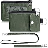 Artpaxy Minimalist Wallet For Mens Womens, Keychain RFID Blocking Zipper Small Wallet with ID Window 2 Lanyards,Water Resistant Travel Cash Card Coin Case Boys Girls