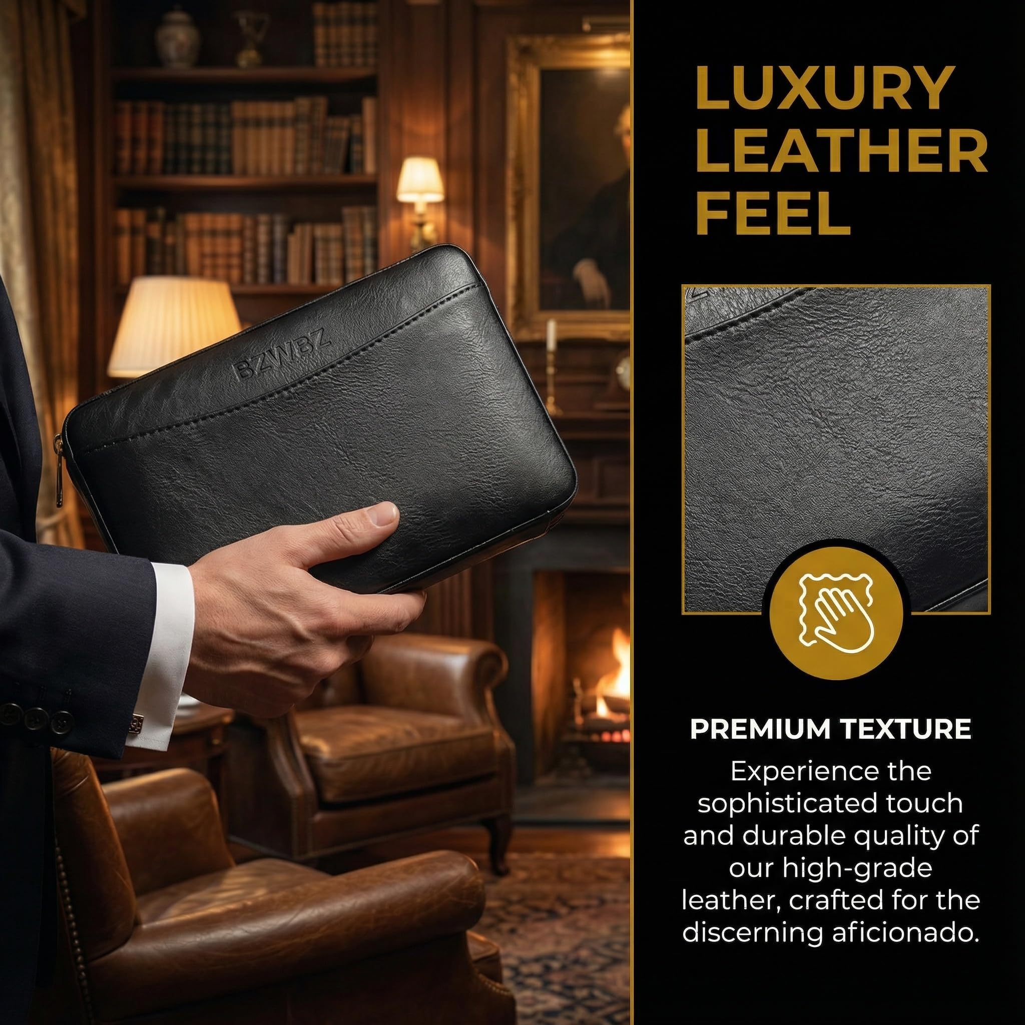 BZWBZ Travel Cigar Humidor Set,Torch Lighter with Cigar V Cutter, Hole Punch, Spanish Cedar Wood Humidor,Black Leather